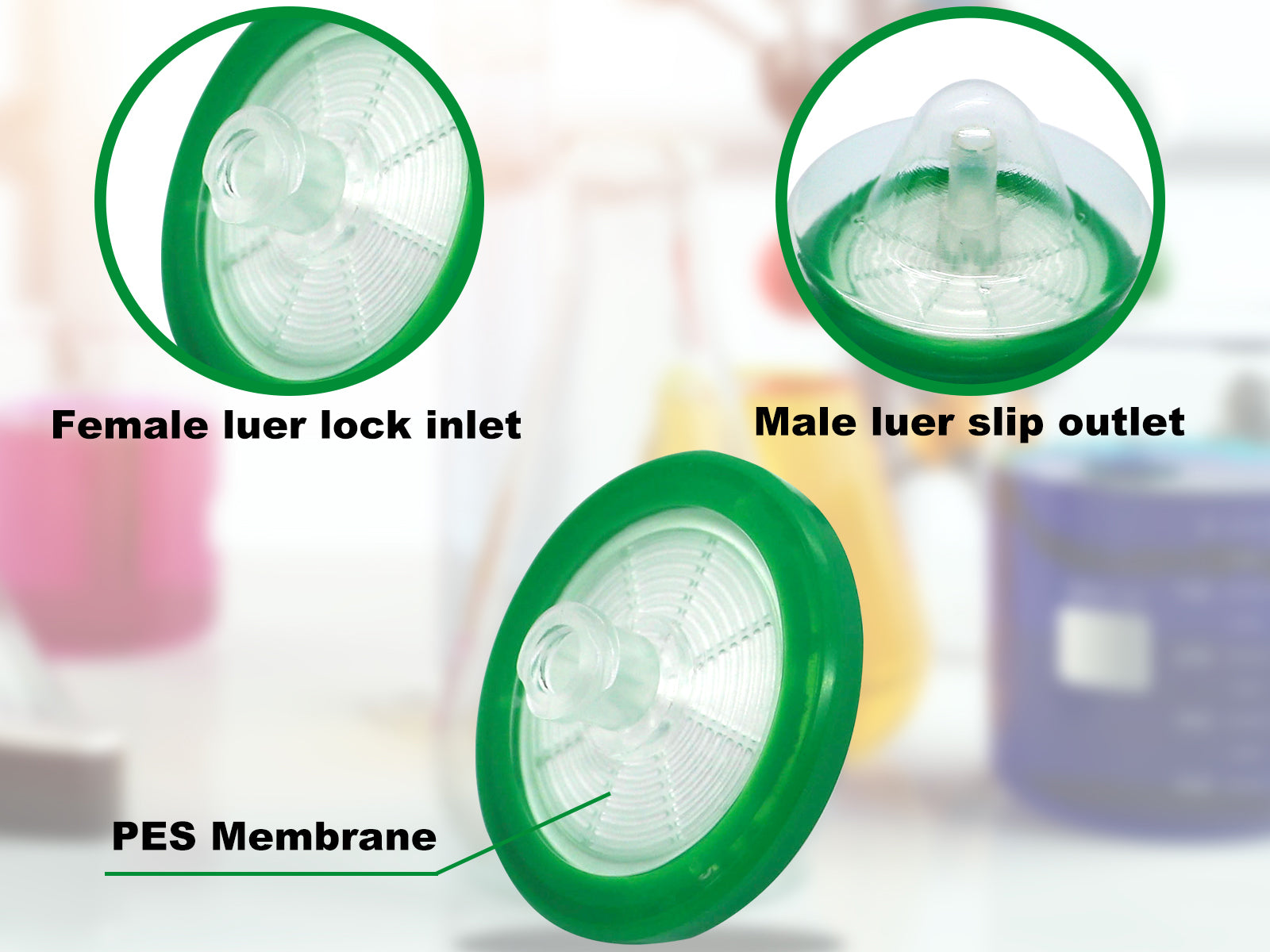 Biologix Sterile Syringe Filter-PES, 0.22um Pore Size, 33mm Diameter (Female Luer Lock + Male Luer Slip) 100/Pack, 400/Case