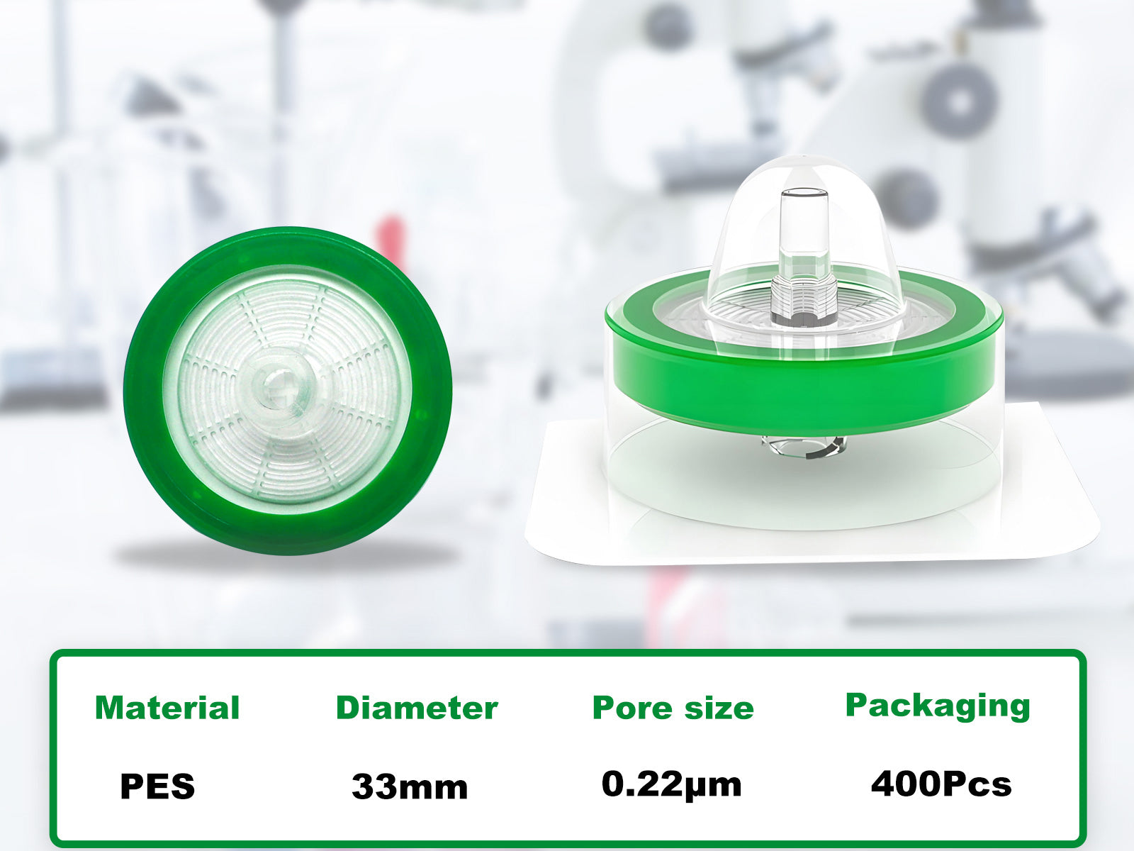 Biologix Sterile Syringe Filter-PES, 0.22um Pore Size, 33mm Diameter (Female Luer Lock + Male Luer Slip) 100/Pack, 400/Case