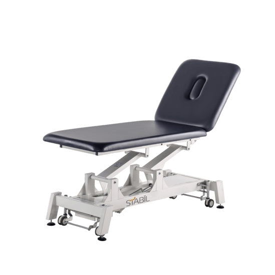STABIL 2-Section Hydraulic Treatment Table / White Frame / Blue Upholstery