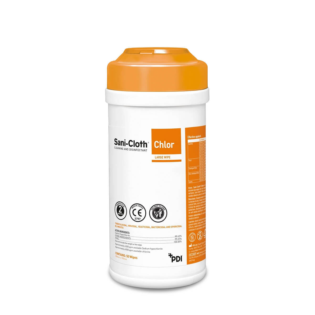 Sani cloth 50 wipes Canister for Hard Surface 200x200mm EOL