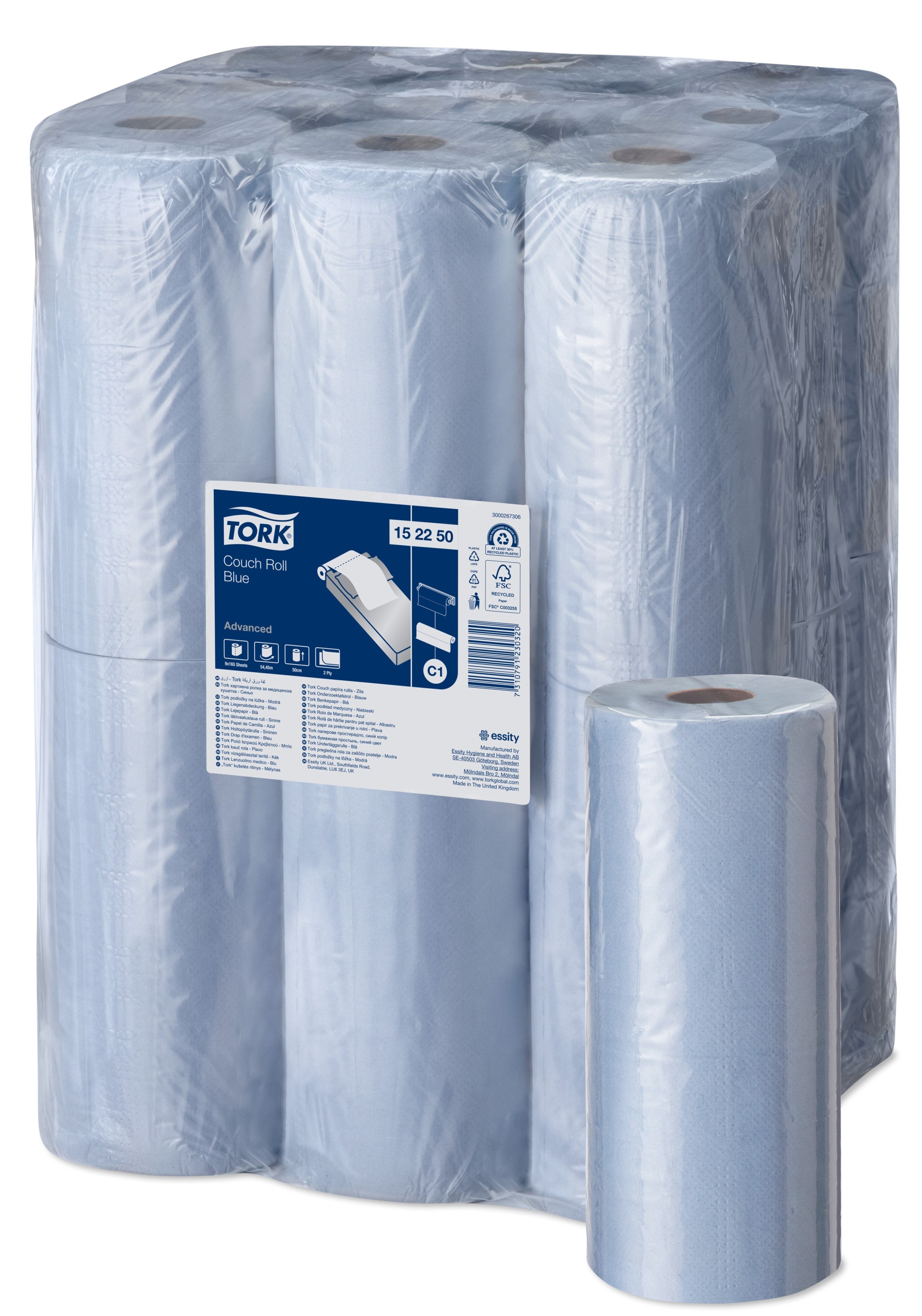 Tork Advanced Blue Couch Roll 2Ply - 152250 - Case of 9 Rolls x 56m