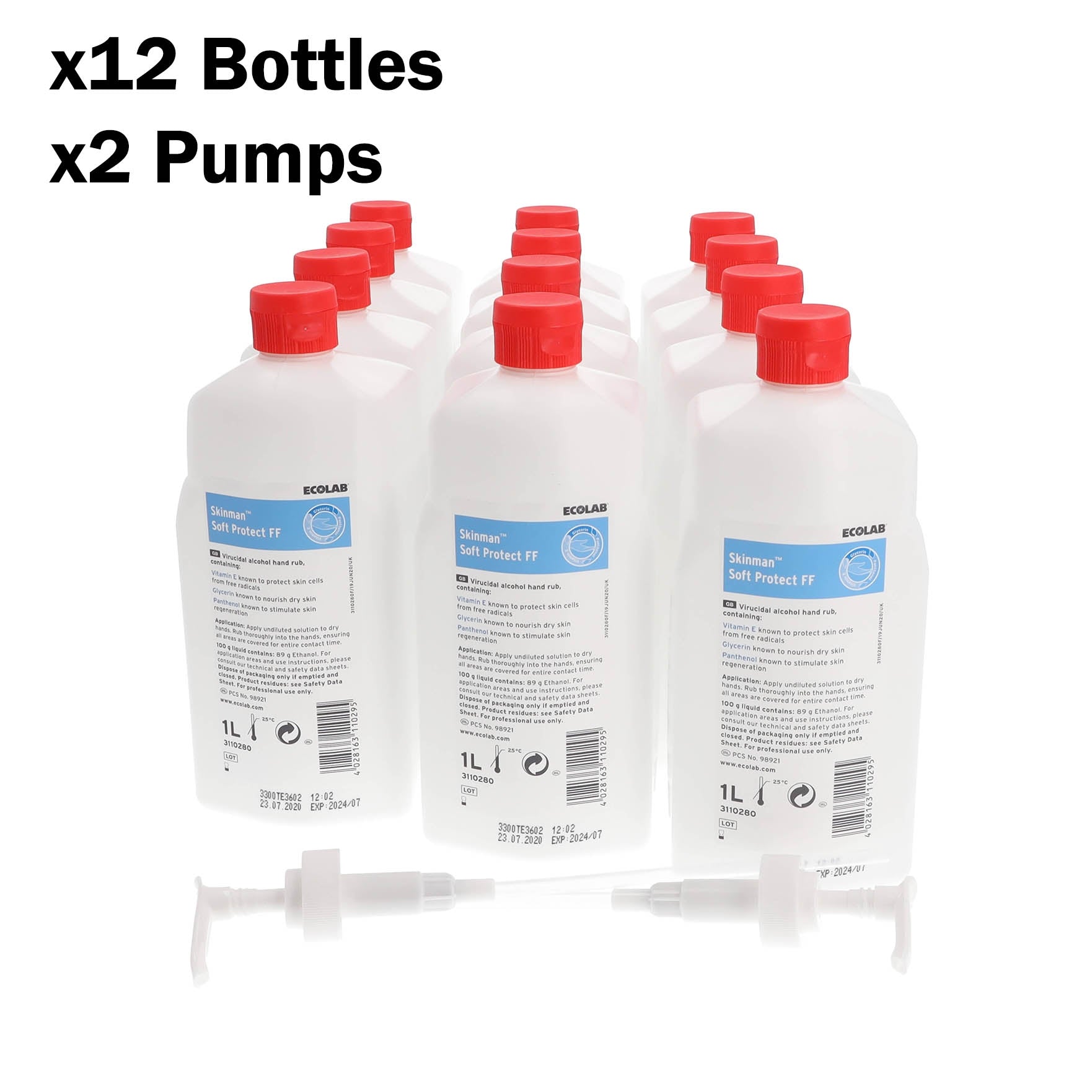 Ecolab Soft Protect 1 Litre Alcohol Hand Rub Sanitiser (Box of 12 Bottles) BUY ONE, GET ONE FREE