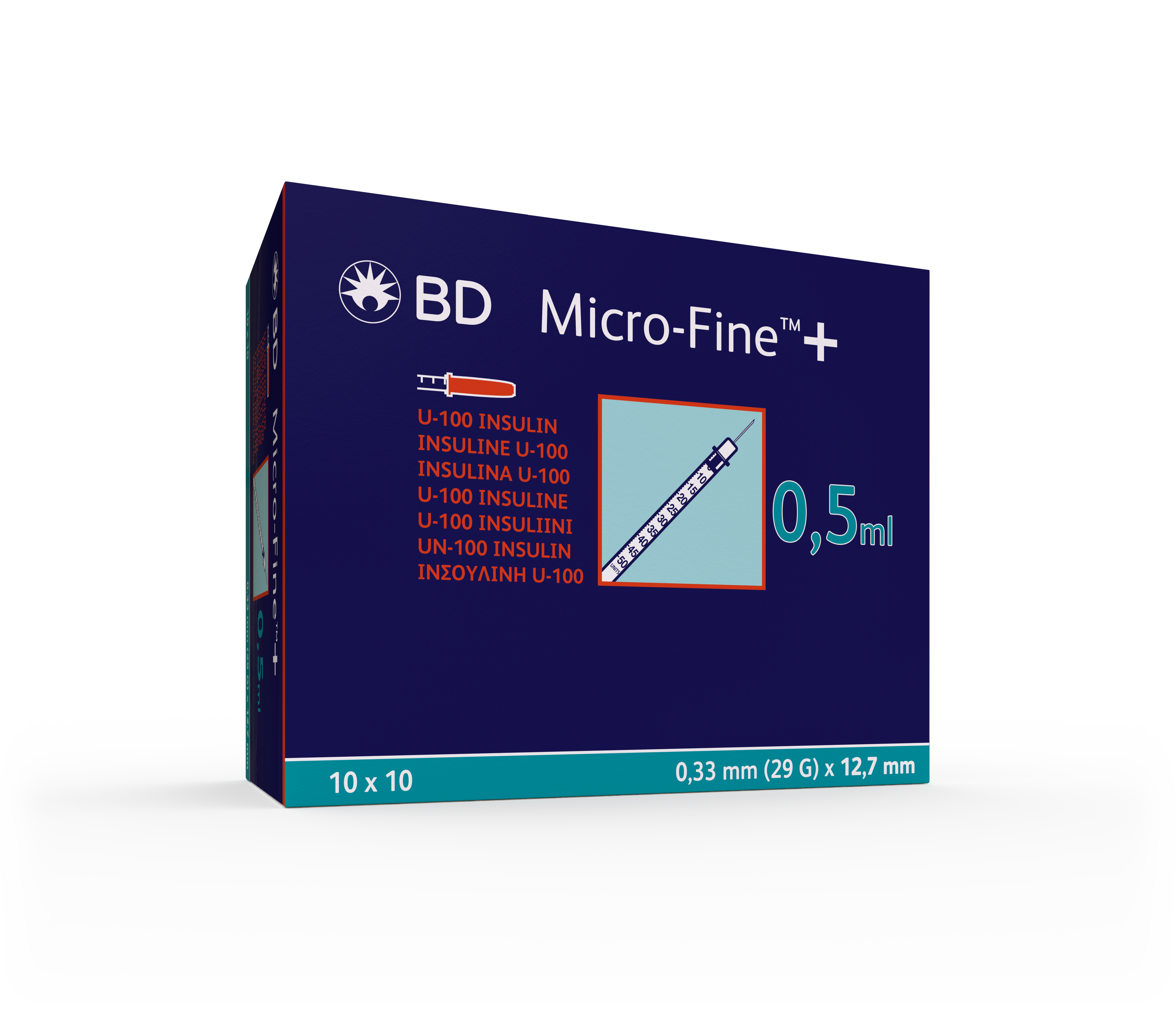 BD Micro Fine+ 0.5ml Insulin Syringe & Needle 29g x 12.7mm x 100