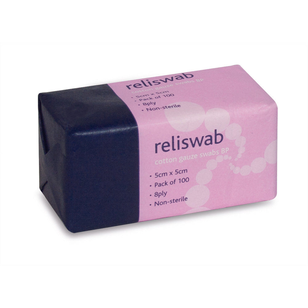 Reliswab - BP Non-Sterile 8ply 5cm - x 5cm Pack of 100