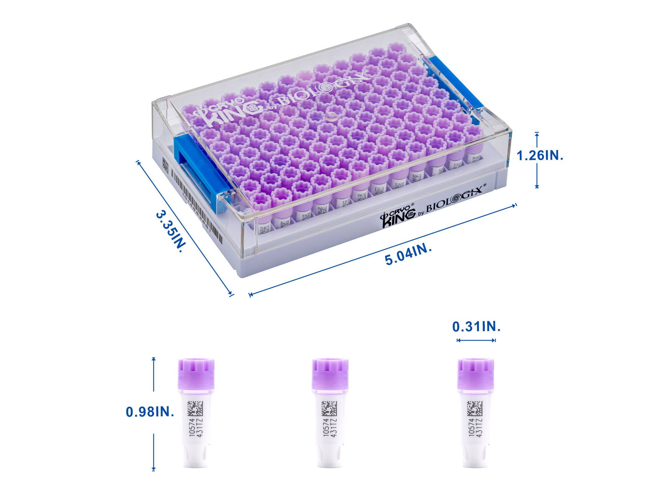 Biologix CryoKING® SBS Combo 1.4mL Cryogenic Vials + Rack, 10-Pack, 20-Case