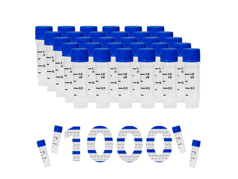 Biologix CryoKING Cyogenic Vials-1.0ml Clear Tube Self-Standing 25-Bag, 500-Pack, 1000-Case