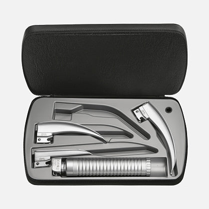 Laryngoscopy set: HEINE Paed 1, Mac 2, Mac 3 blades, EasyClean LED battery handle, zippered case
