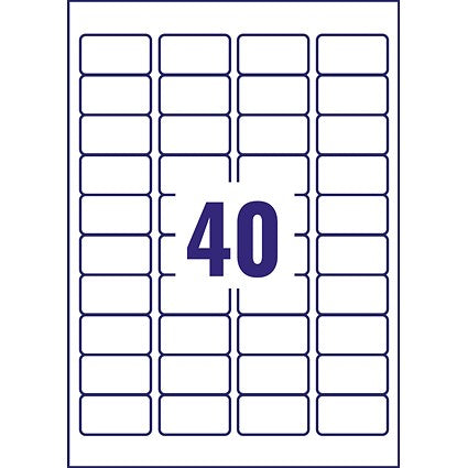 Avery J8654-25 Inkjet Labels, 40 Per Sheet, 45.7x25.4mm, White, 1000 Labels
