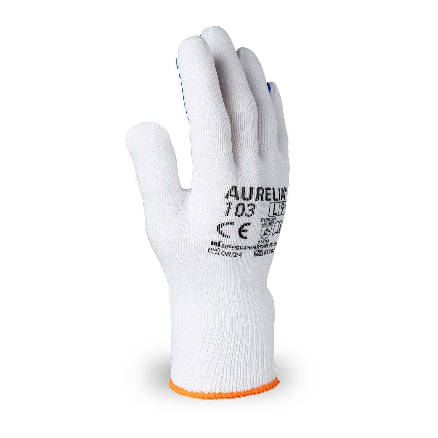 AURELIA 103 - Blue PVC Dotted Glove with Cotton Liner