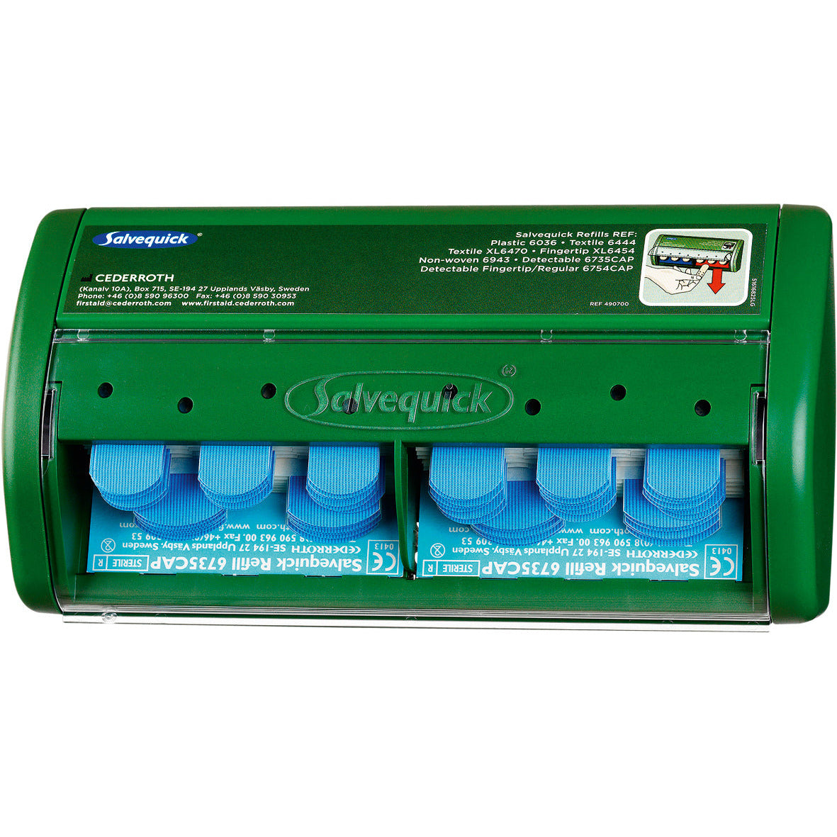 Salvequick Blue Detectable Plaster Dispenser, 23x12x5.5cm (Inc 75 Blue Detectable Plasters)