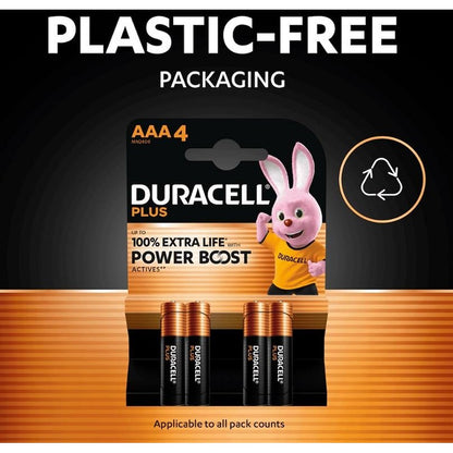 Duracell Plus AAA Alkaline Batteries - Pack of 4