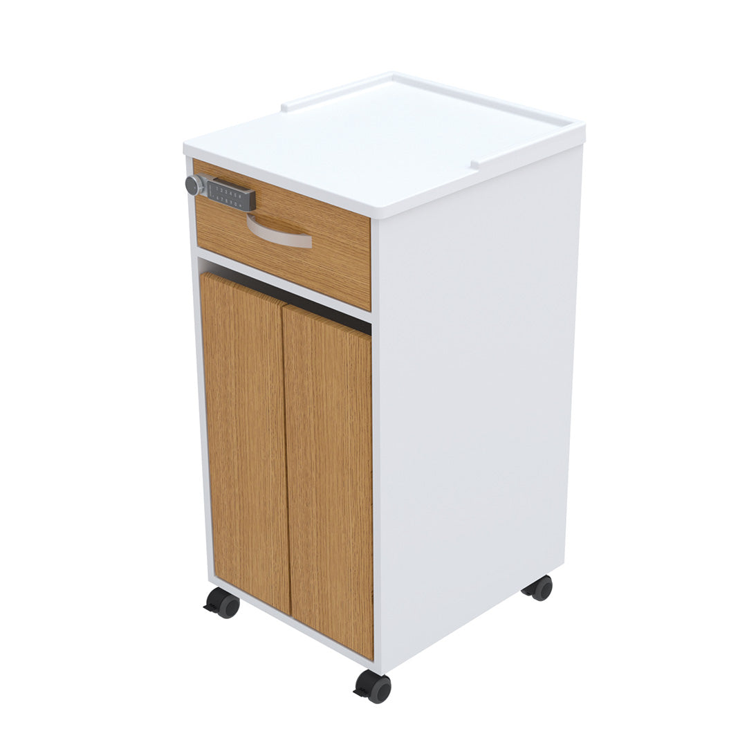 Bedside Locker, Cupboard & Lockable Drawer, Digital Lock - White