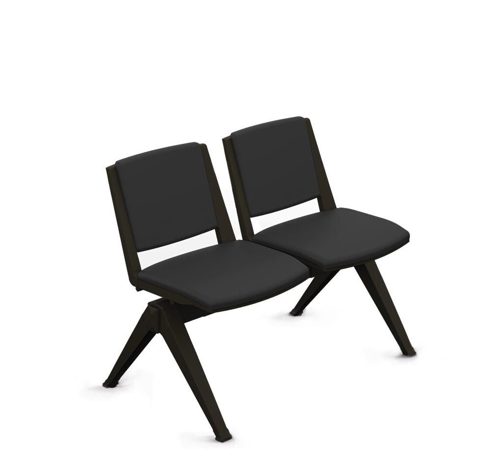2 Seater Waiting Room Bench (Black Frame/Upholstered)