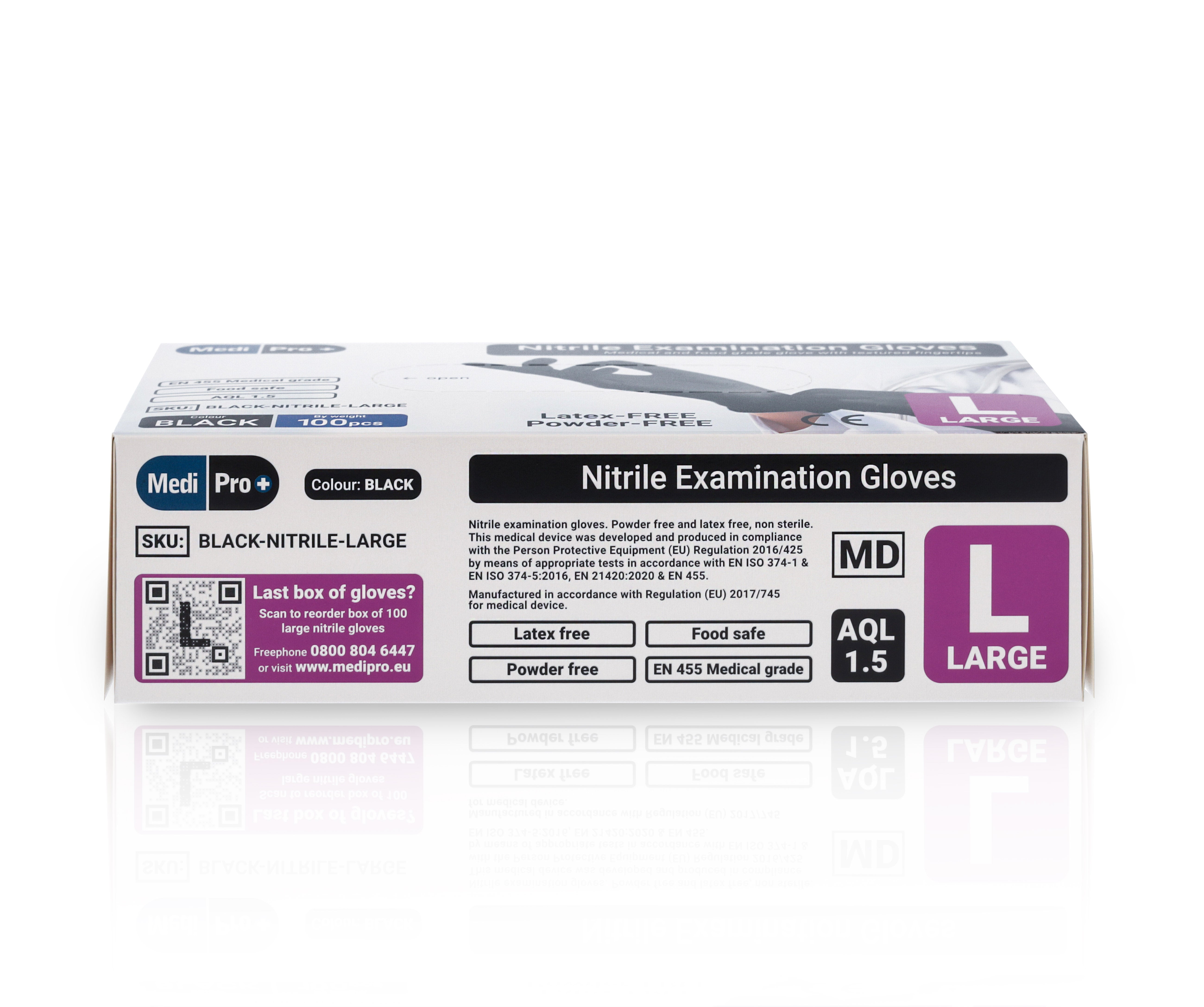 Black Nitrile Gloves - Box of 100 - Large