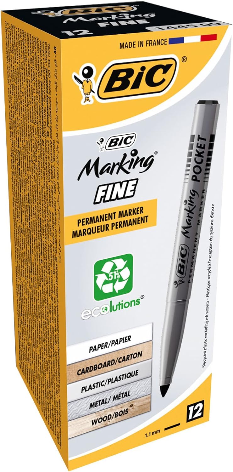 Bic Permanent Markers Fine Black Tip - Box of 12