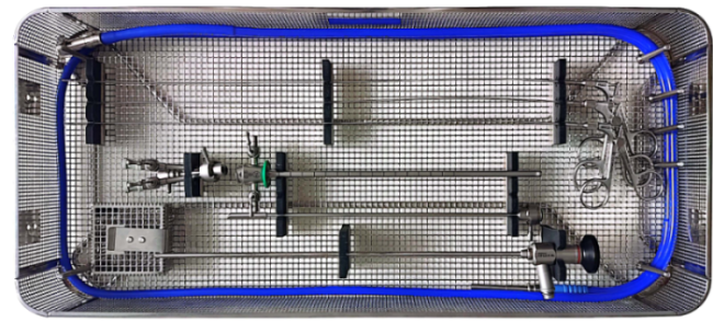 Illustrative Vimex operative urology instrument assortment in a basket