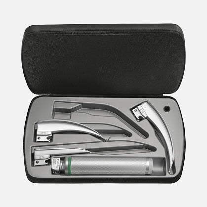 Laryngoscopy set: HEINE Paed 1, Mac 2, Mac 3 blades, Standard F.O. LED battery handle, zippered case