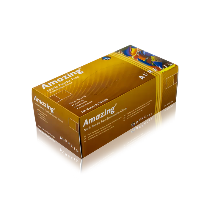 Amazing Finger-Textured Nitrile Powder-Free Examination Gloves - Box of 300 - Small