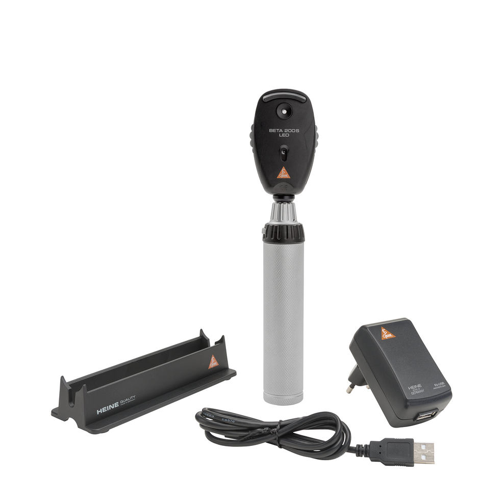 HEINE BETA 200S LED Ophthalmoscope - Rechargable + USB Cord + Plugin Power Supply