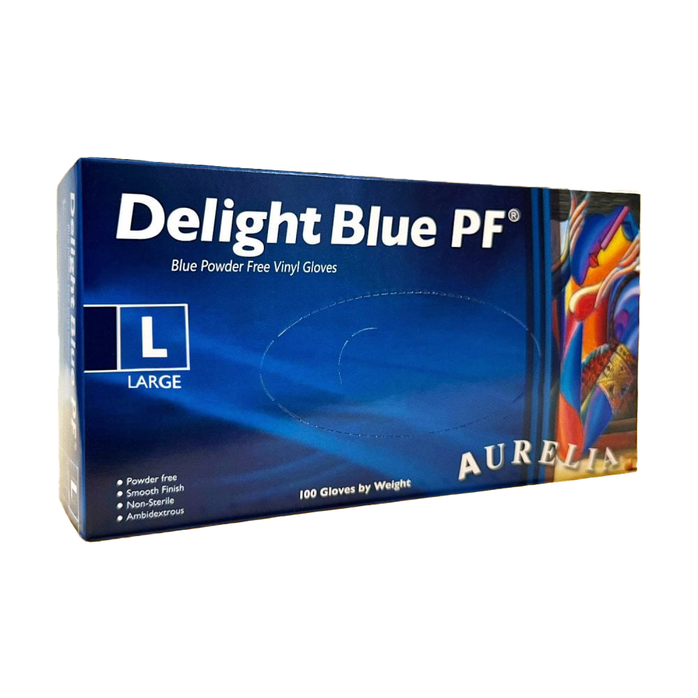 Aurelia Delight Blue PF - Vinyl - Powder Free - Examination Gloves - Large - Box of 100