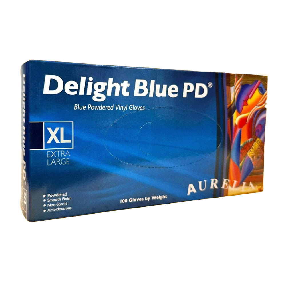 Aurelia Delight Blue PF Vinyl Powder free examination gloves - Extra Large (Box of 100)