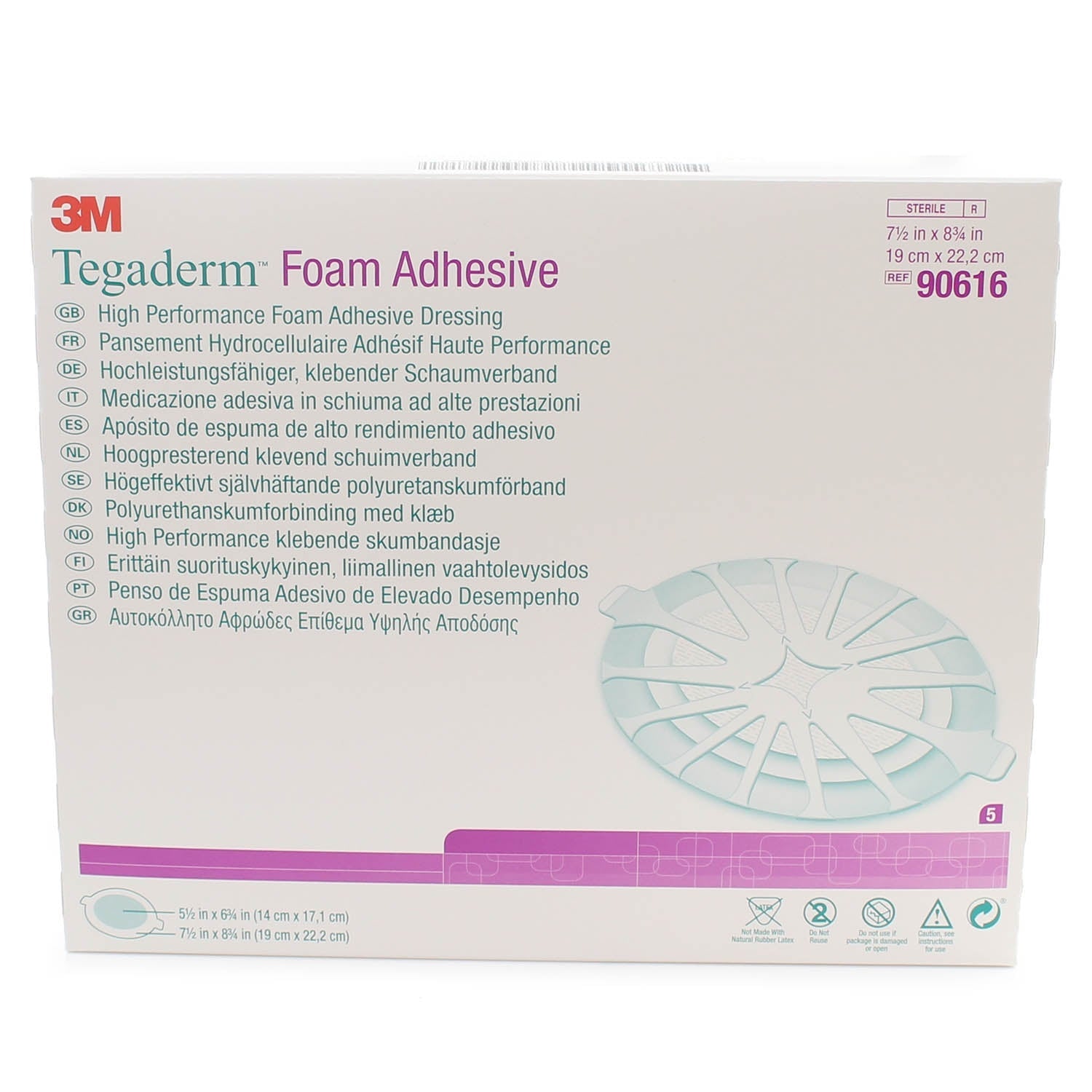 3M Tegaderm™ High Performance Foam Adhesive Dressing - 19 x 22.2cm - Oval - Box of 5