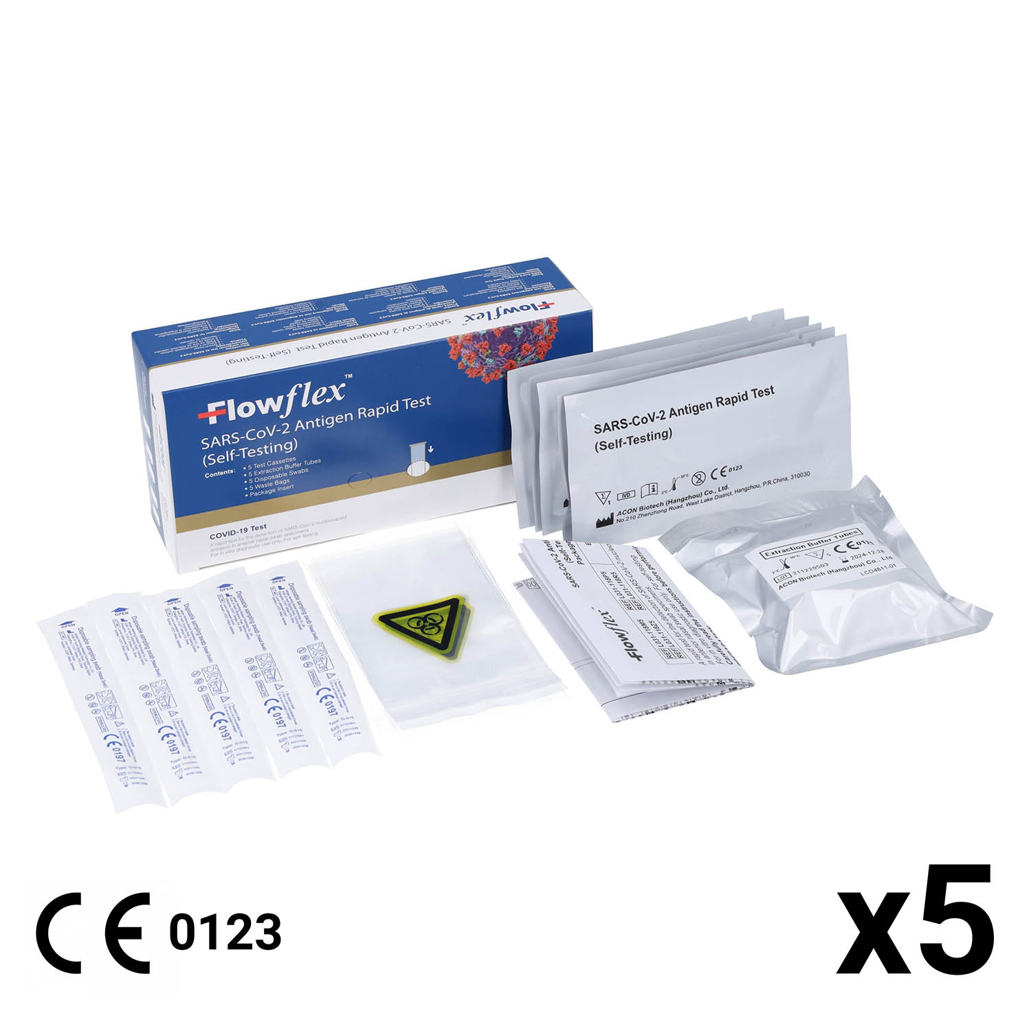 Flowflex Lateral Flow Test SARS-CoV-2 Antigen Rapid - 5 Tests [COVID Test - Acon]