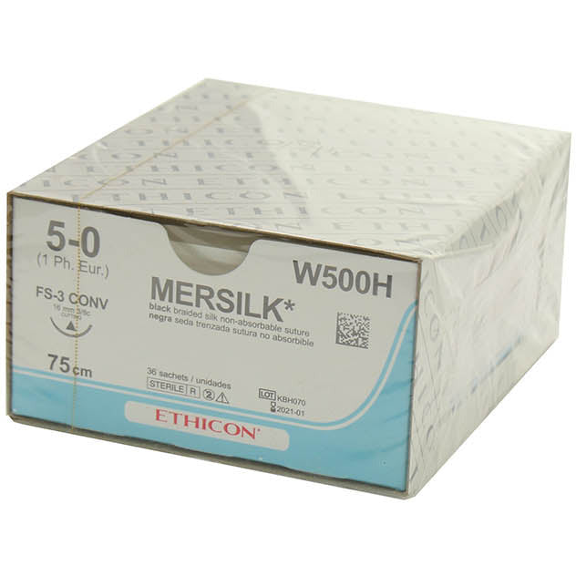 Mersilk Braided Black - 5-0 - 75cm -1x Conventional Cutting 16mm 3/8C Box of 36