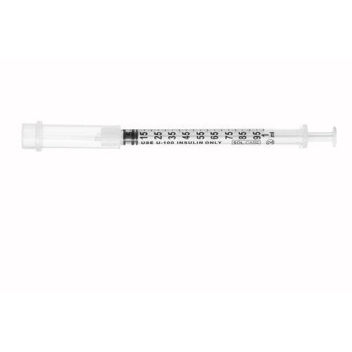 SOL-CARE Insulin Safety Syringe with Fixed Needle 1ml, 30g 1/2