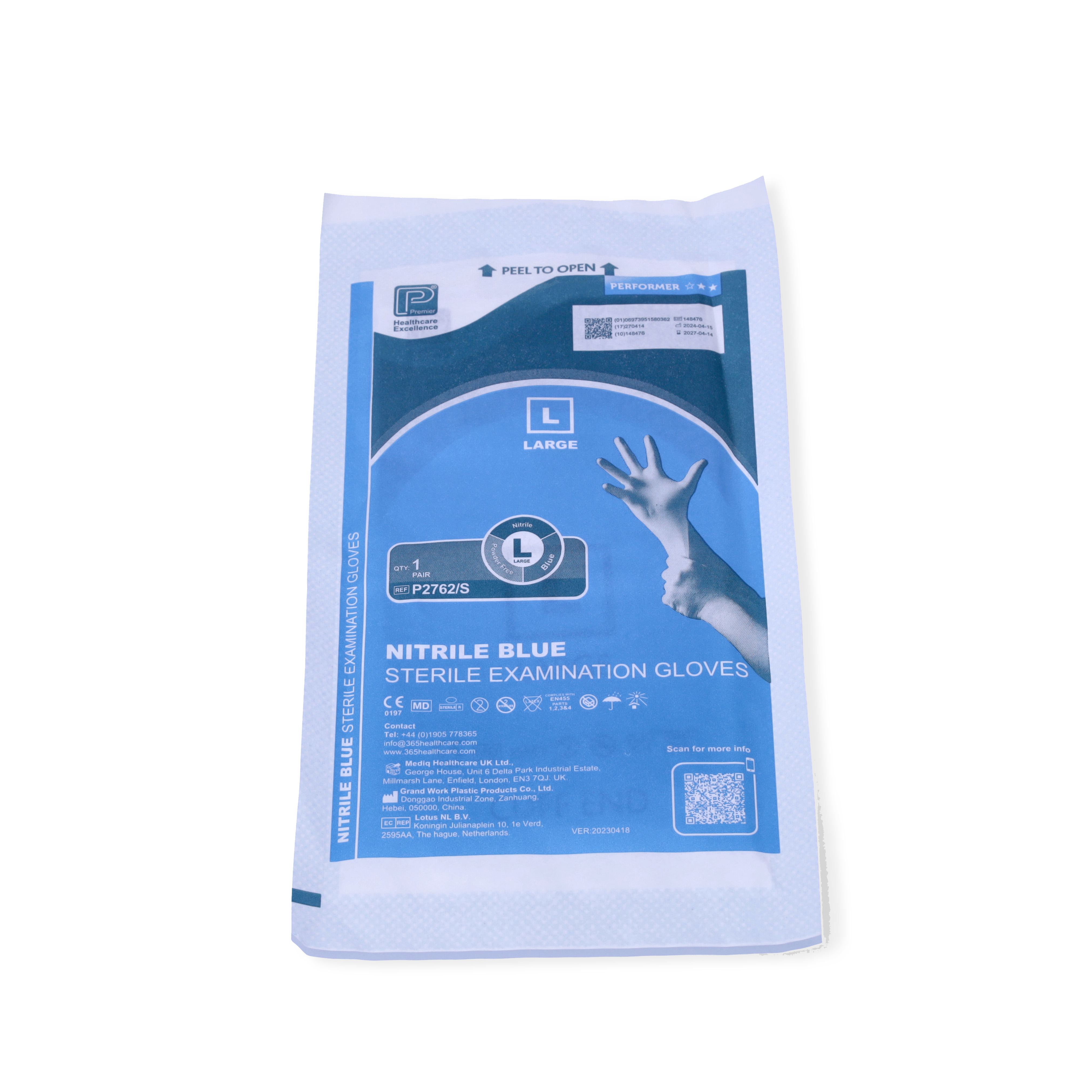 Blue Sterile Nitrile Gloves Pair Single - Large