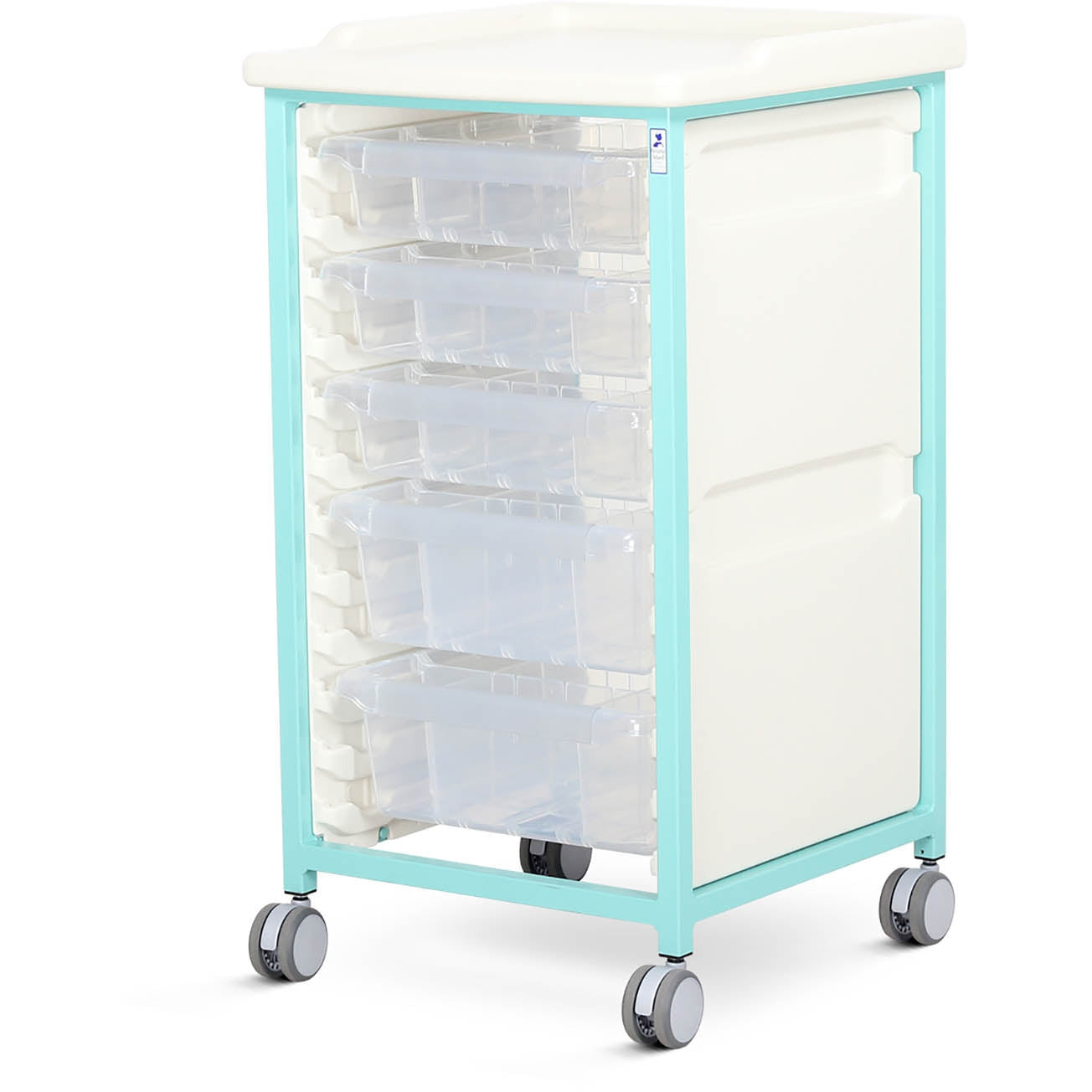 Tray Trolley - Standard Level - Single Column (Mild Steel) - 3 Small & 2 Deep Drawers